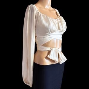 Windsor Cream Wrap Tie Crop Top Junior Sz M Womens XS Boho Peasant Coquette Sexy